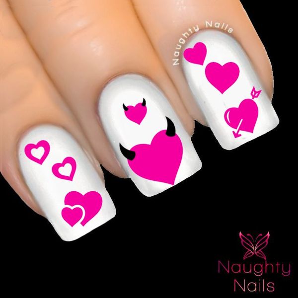 HOT PINK HEARTS LOVE Valentines Day Nail Water Transfer Decal Sticker ...